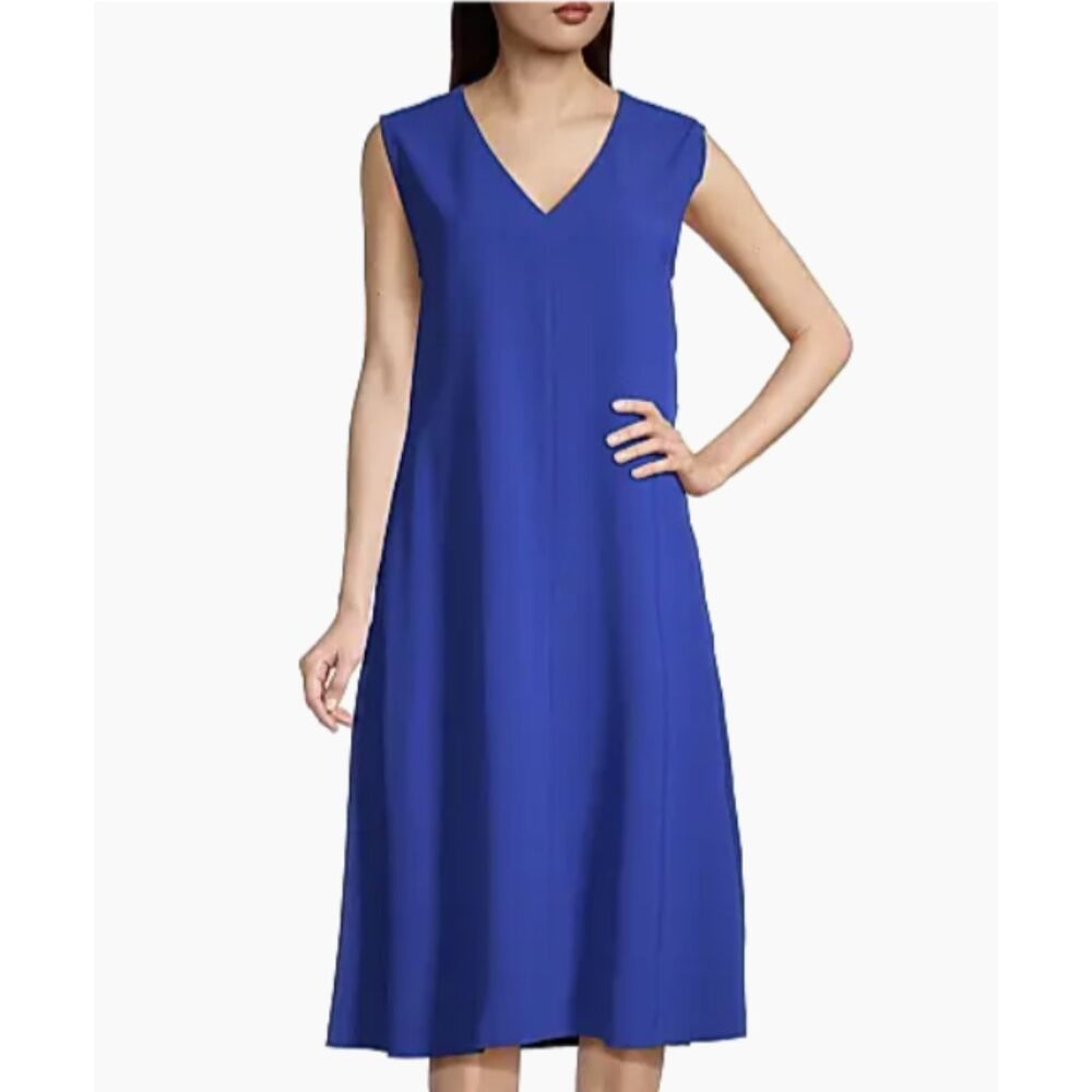 Misook NWT Cobalt Blue Sleeveless Woven Swing Midi Dress Medium